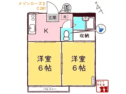 メゾンローズII C(2K/2階)の間取り写真