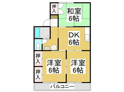 アリアンサーハイムA棟(3DK/2階)の間取り写真