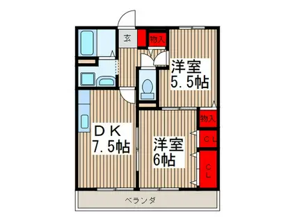 コンフォート狭山台II(2DK/2階)の間取り写真