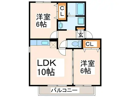 ウィルモア池田II(2LDK/2階)の間取り写真