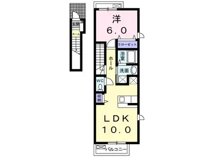 サザンクロス(1LDK/2階)の間取り写真