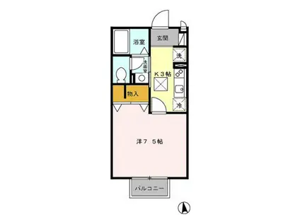 カーサリヴェールII(1K/1階)の間取り写真