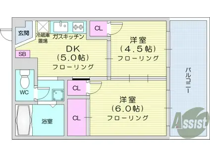 早坂ビル(2DK/3階)の間取り写真