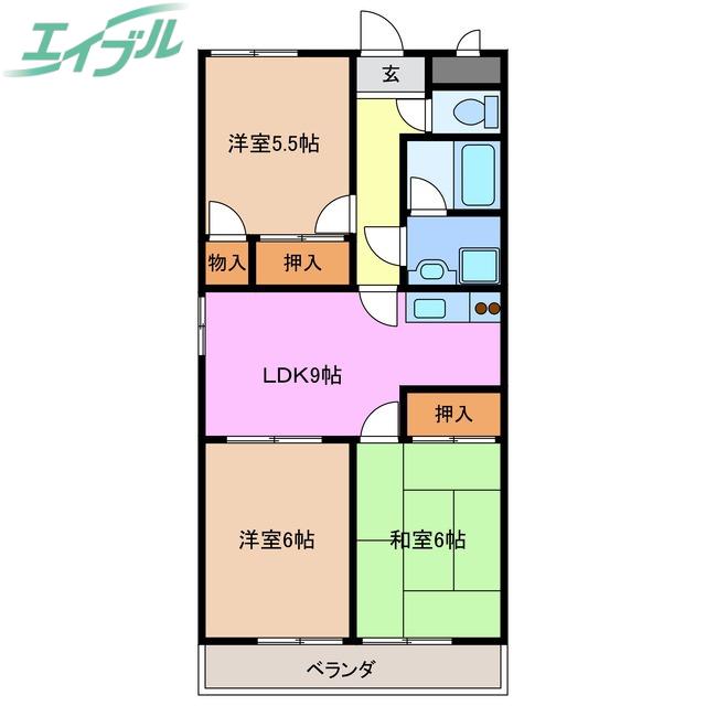 ファミール西浜田 南館(3DK/4階)の間取り写真