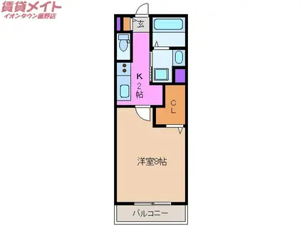 ガノスB(1K/2階)の間取り写真