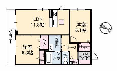 GRANTAGE下関III(2LDK/3階)の間取り写真