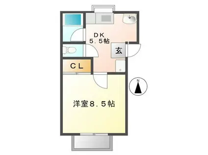 コーポ花の木(1DK/2階)の間取り写真