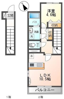 ボヌール(1LDK/2階)の間取り写真