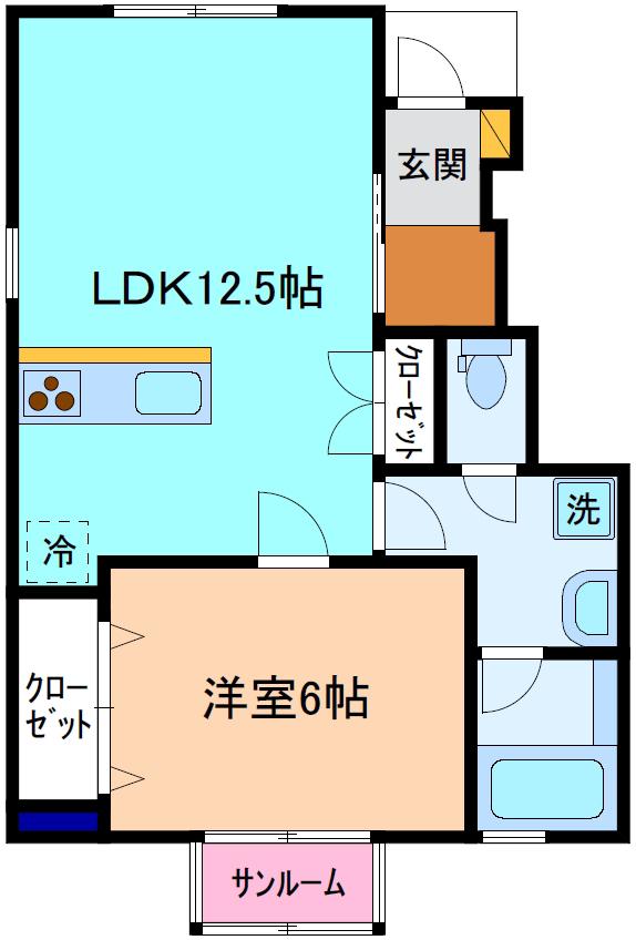 LIN A棟(1LDK/1階)の間取り写真