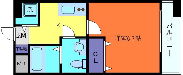 ラウル六甲道(1K/2階)の間取り写真
