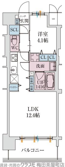 スプランディッド梅田グランノース(1LDK/7階)の間取り写真