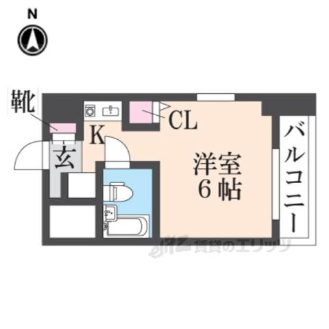 猪名寺パークマンションⅠ(1K/6階)の間取り写真