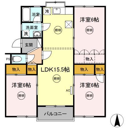 第3メールブルー(3LDK/1階)の間取り写真
