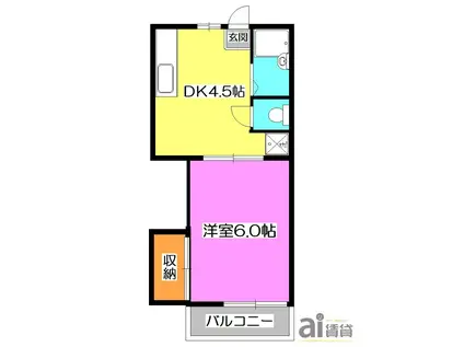 ソレーヌK(1DK/2階)の間取り写真