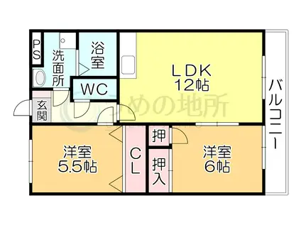 GREEN HILLS津福(2LDK/6階)の間取り写真
