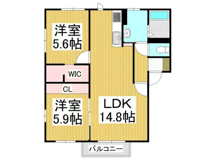コスモスハイツD(2LDK/2階)の間取り写真