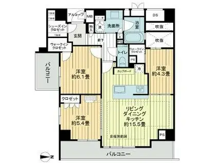 パラドール御所西グランデ(3LDK/4階)の間取り写真