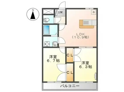 メルベールメゾンII(2LDK/2階)の間取り写真