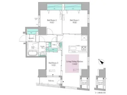 アーバネックス日本橋馬喰町Ⅱ(3LDK/7階)の間取り写真