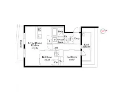 ルネサンスコート目黒南(2LDK/2階)の間取り写真