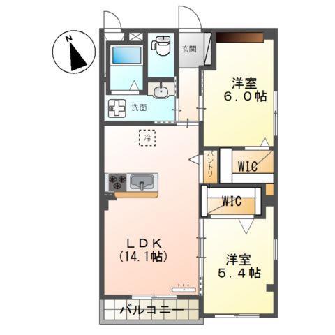 WEALTH COMFORT 新宮(2LDK/2階)の間取り写真
