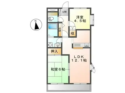 ミレニアムダイトク(2LDK/2階)の間取り写真