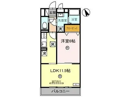 クレセント 栗東市高野(1LDK/2階)の間取り写真