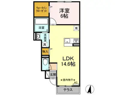 アムール フェール B棟(1LDK/1階)の間取り写真