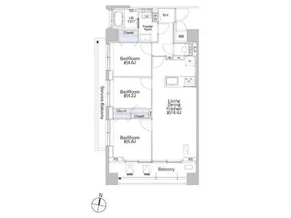 プロシード池上(3LDK/3階)の間取り写真