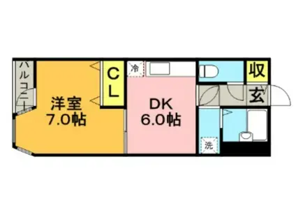 オークヒルズII(1DK/2階)の間取り写真