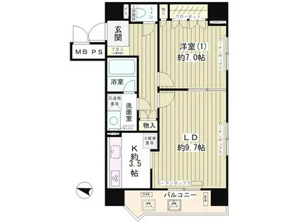 ハイクラッセ日本橋浜町(1LDK/6階)の間取り写真