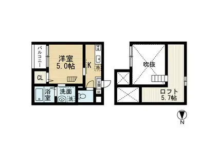 アンリュエ(1K/2階)の間取り写真