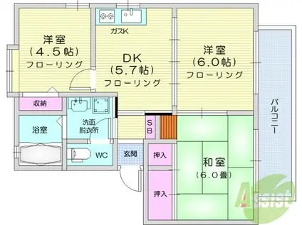 カンタ―ヴィレ5(3DK/1階)の間取り写真