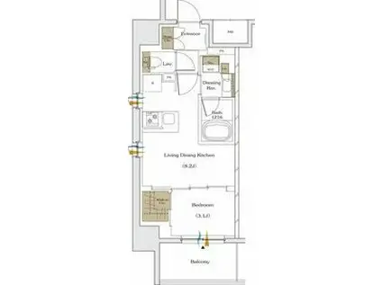 ザ・パークハビオ谷町六丁目テラス(1LDK/3階)の間取り写真