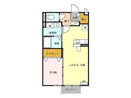 モナリエ早出(1LDK/1階)の間取り写真