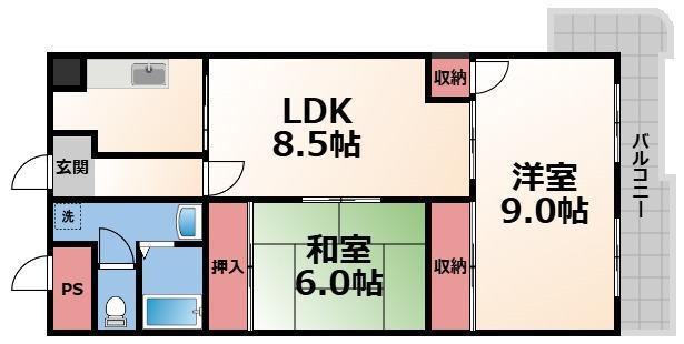 グランドファミリア高井田(2LDK/3階)の間取り写真