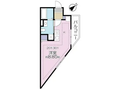 プラージュ白金台(ワンルーム/2階)の間取り写真