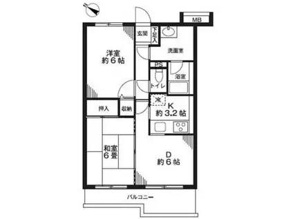 グランドゥール上石神井(2DK/2階)の間取り写真