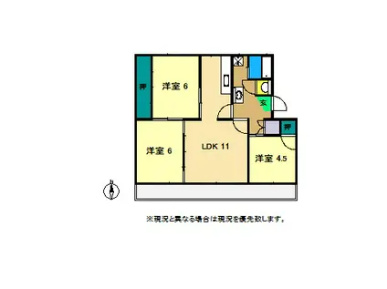 ファミール物部(3LDK/2階)の間取り写真