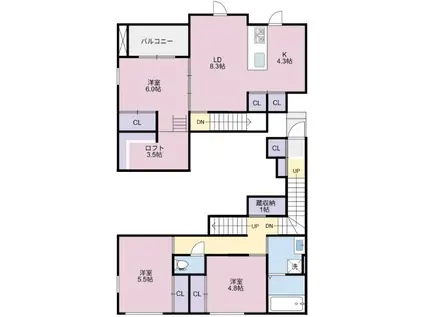 BELLE LEAD 東吉野 A棟(3SLDK/2階)の間取り写真