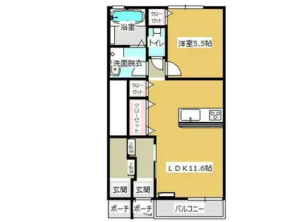 サニーヒル(1LDK/1階)の間取り写真