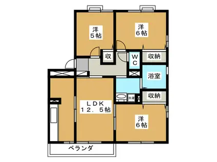 エクセレントガーデンARUGA B棟(3LDK/2階)の間取り写真