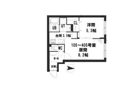 グランメールピアレス(1LDK/4階)の間取り写真