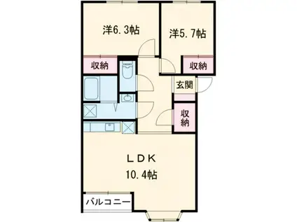ドゥ・ファミーユ(2LDK/2階)の間取り写真