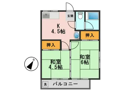 第1コーポけやき(2K/1階)の間取り写真