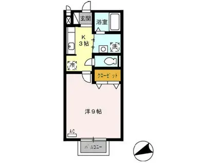 レーベン御殿場ヒルズ 壱番館(1K/2階)の間取り写真