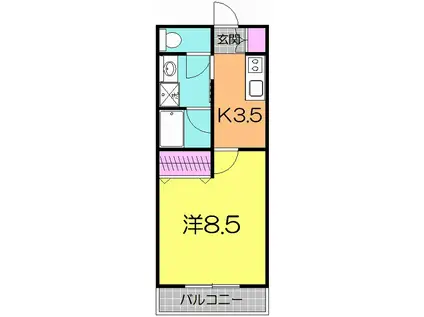 ボヌール富沢(1K/1階)の間取り写真