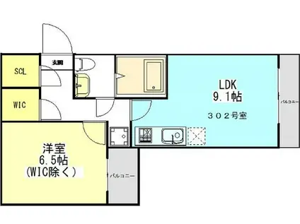 モダンモート徳丸(1LDK/3階)の間取り写真