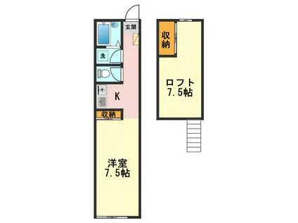 月光荘1号棟(1K/2階)の間取り写真