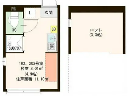 ハーモニーテラス仲宿II(ワンルーム/1階)の間取り写真